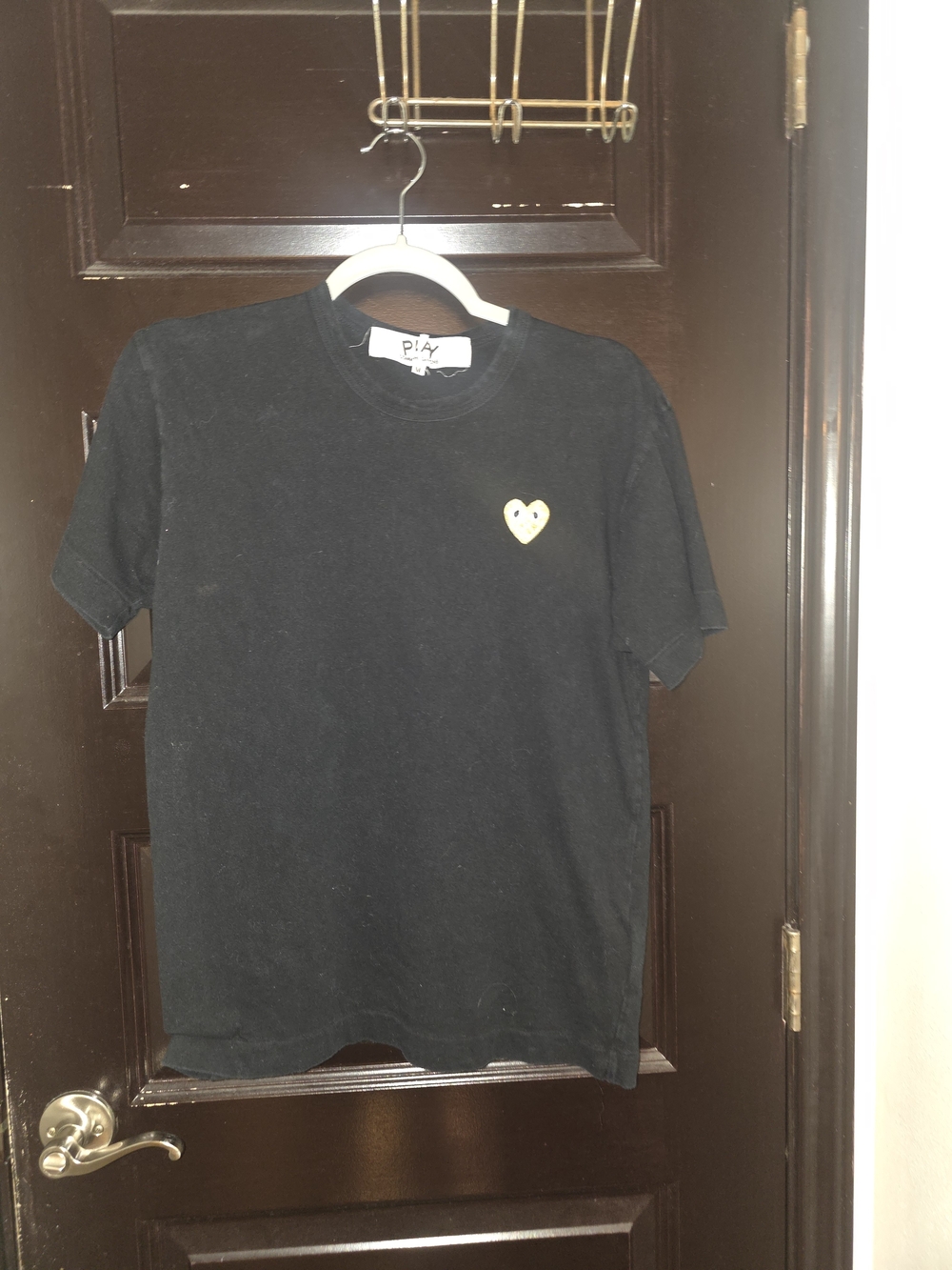Comme des Garcons Black Tee with Gold Heart Patch